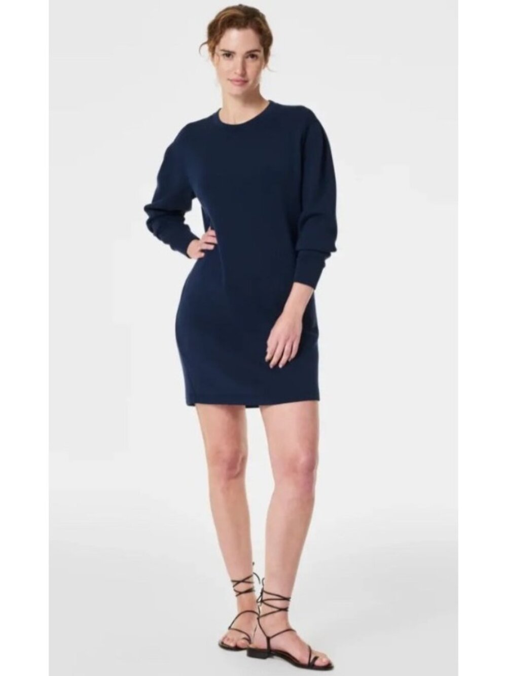 NEW Spanx Air Essentials Crewneck Mini Dress Long-Sleeve Timeless Navy Small